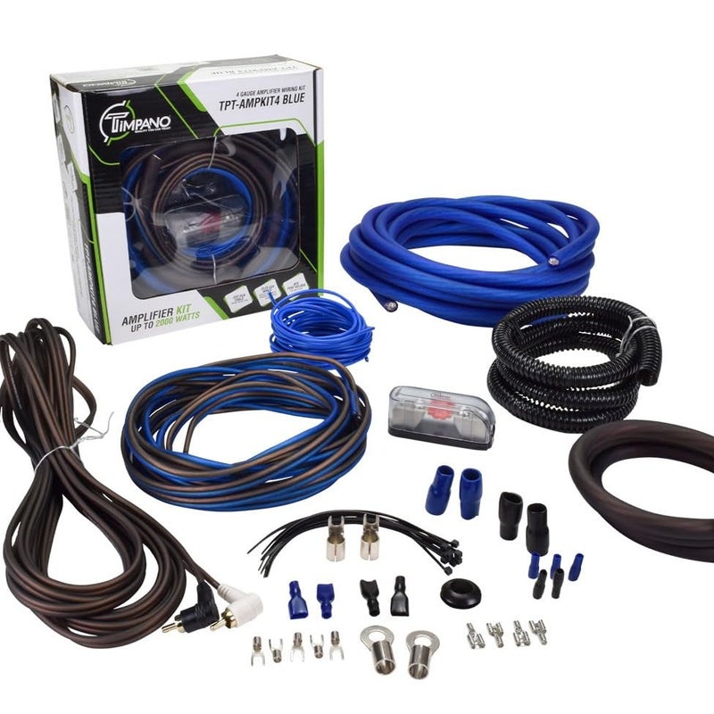 TIMPANO Amplifier Wiring Kit - 4 Gauge Amp Kit 2000 Watts Car Amplifier Installation CCA Cables Kit – 150 Amp Fuse Single Amp TPT-AMPKIT4 Blue - Image 1